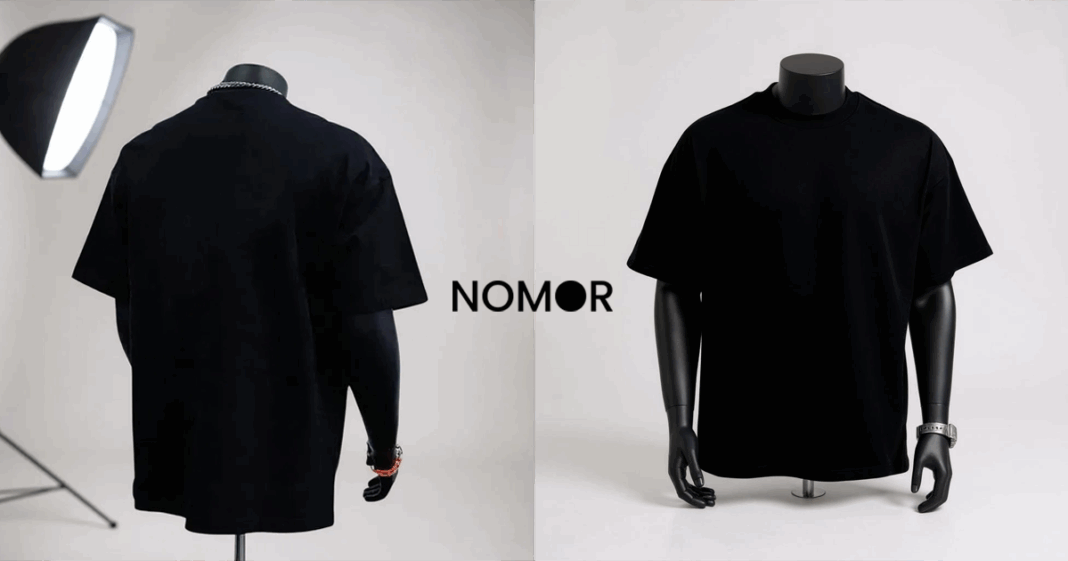 Ảnh đại diện blog giới thiệu Nomor Basic Tee – áo thun trơn nam tối giản với thiết kế màu đen, mặt trước và sau